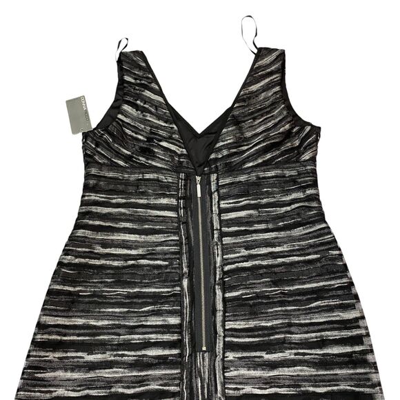 Donna Ricco Shift Dress Womens 14 Gray Lined Striped Midi Sleeveless Back Zip - Picture 14 of 16